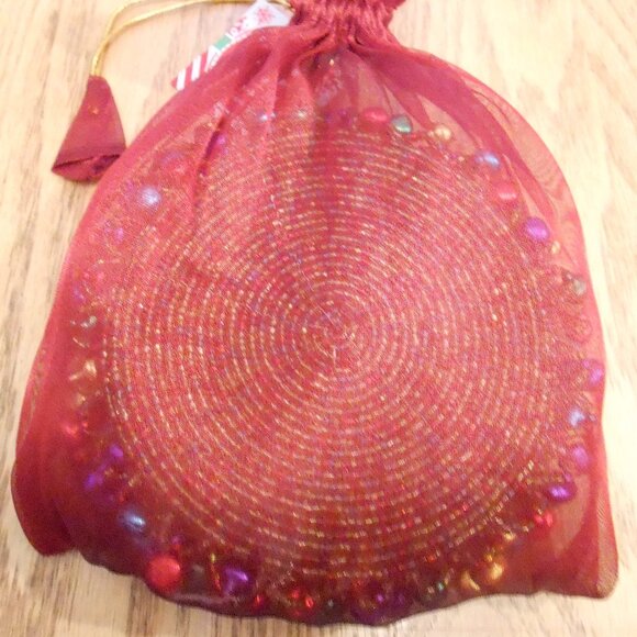 Vintage Pier 1 Imports Beaded Jingle Bell Holiday Drink Coasters-Set of 6-NWT - Picture 3 of 4